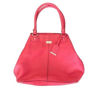 Cole Haan Vibrant Pink-Orange Pebbled Leather satchel.